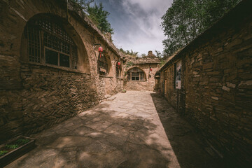 Ancient buildings, cave dwelling in the Yellow River Source, Laoniu Bay in Pianguan, Shanxi China