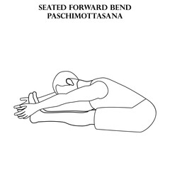 Seated forward bend yoga workout. Paschimottasana. Man doing yoga illustration outline