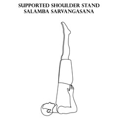 Supported shoulder stand yoga workout. Salamba Sarvangasana. Man doing yoga illustration outline