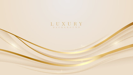 Line curve golden luxury on brown background. Realistic template cover 3d style design. Vector illustration.