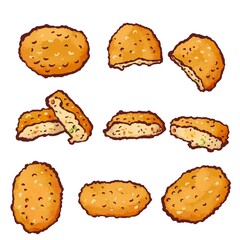 ペン入れ水彩のコロッケイラストセット