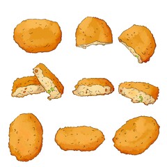 鉛筆水彩のコロッケイラストセット