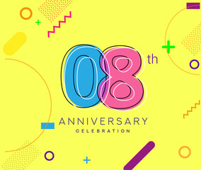 8th anniversary logo, vector design birthday celebration with colorful geometric background.
