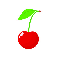 Vector illustration of a flat red cherry isolated on white background, simple minimal style, fresh fruit, berry