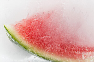The delicious watermelon was frozen in ice