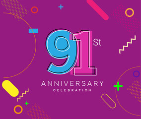 91st anniversary logo, vector design birthday celebration with colorful geometric background.