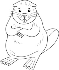 Contour coloring for children. Beaver with crossed forelegs on the belly. 