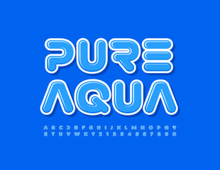 Vector eco sign Pure Aqua. Blue digital Font. Futuristic style set of Alphabet Letters and Numbers