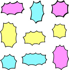 【イラスト素材】漫画風ふきだし詰め合わせ　叫び・大声　カラフル