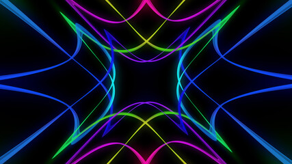 geometrical symmetrical colorful abstract glowing light lines with empty center 