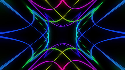 geometrical symmetrical colorful abstract glowing light lines with empty center 