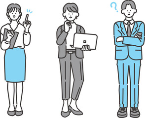 ビジネスパーソンセット 疑問と解決イメージ 全身イラスト ベクター素材