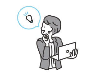 アイデアが浮かぶイメージ素材 ノートパソコンを持つ女性 ベクターイラスト