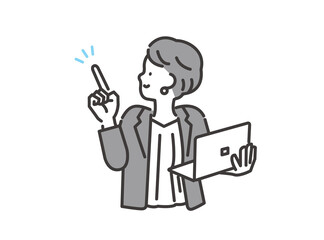 指差しする女性 ベクターイラスト素材 パソコン