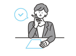 考える女性 情報を整理するイメージ ベクター素材