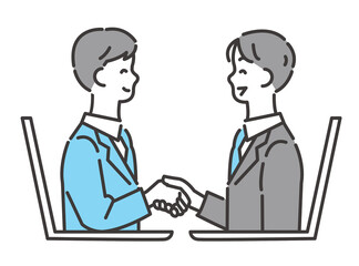 オンライン上で笑顔で握手する 男性イラスト ベクター素材