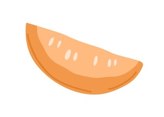 Cut piece of orange autumn pumpkin with seeds. Squash slice. Quarter part of fall vegetable. Flat vector illustration of organic food isolated on white background