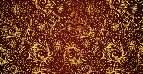 Luxurious floral batik background. Floral decoration curls illustration. Hand drawn paisley pattern elements. Vintage ornament, pattern.