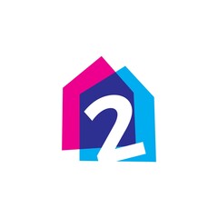 number two 2 house home overlapping color logo vector icon illustration