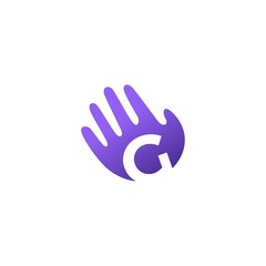 Fototapeta na wymiar g letter hand palm hello logo vector icon illustration