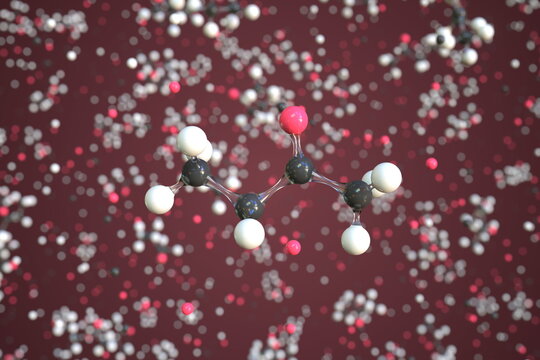 Methyl Ethyl Ketone Molecule, Scientific Molecular Model, 3d Rendering