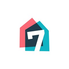 number seven 7 house home overlapping color logo vector icon illustration