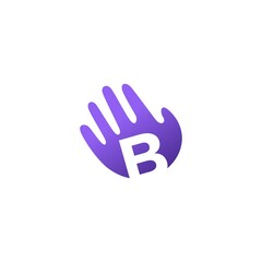 Fototapeta na wymiar b letter hand palm hello logo vector icon illustration