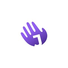 Fototapeta na wymiar j letter hand palm hello logo vector icon illustration