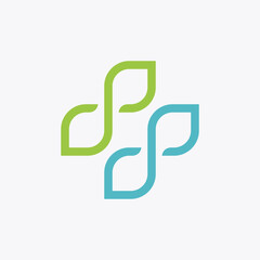 A medical cross symbol made up of the letter SS. A logo with an organic taste, simple and sophisticated. Suitable for medical and pharmaceutical, drugstore, body care, cosmetics, or healthy product