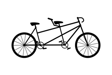 Fototapeta na wymiar Dual drive classic transport. Tandem bike, silhouette. Steel double seater bike isolated on white background.