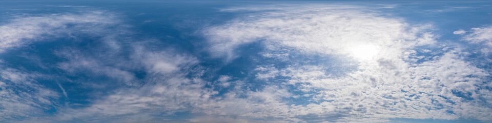 Blue sky panorama with Cumulus clouds. Seamless hdr 360 degree pano in spherical equirectangular...