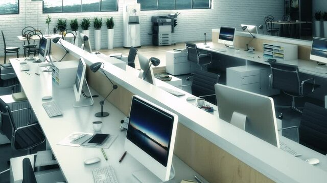 Workplaces Inside an Open Plan Office - loopable 3D Visualization