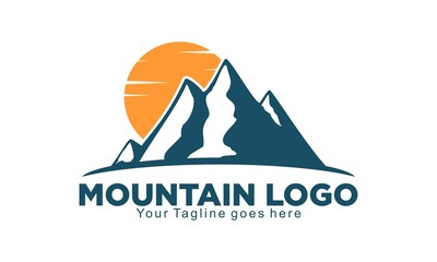Mountain and sunset logo design