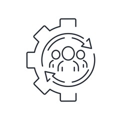 Teamwork, management. Vector linear icon isolated on white background.