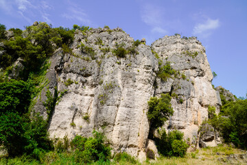 Fototapeta na wymiar rocks and stones boulders in the forest in Moureze France