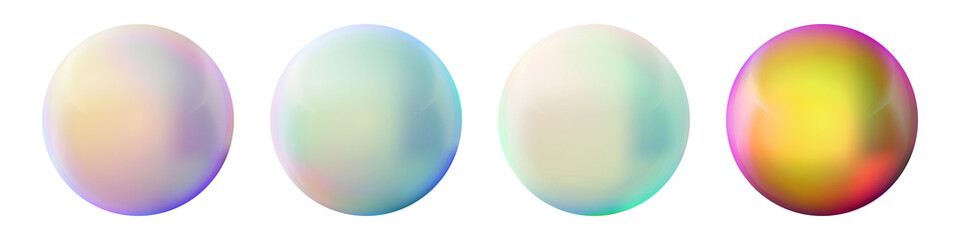Set with glass colorful balls. Glossy realistic ball, 3D abstract vector illustration highlighted on a white background. Big metal bubble with shadow