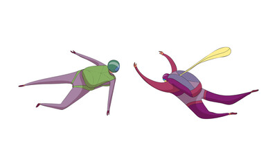Obraz premium Paratroopers or Parachutist Free-falling and Descenting with Parachutes Vector Set