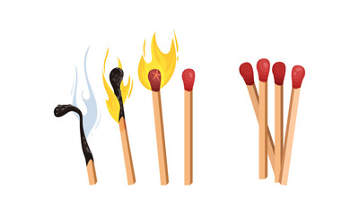Matches as Small Wooden Stick for Starting Fire Vector Set