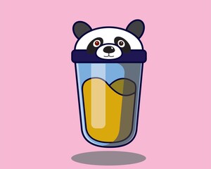drink bottle illustration with panda head cap