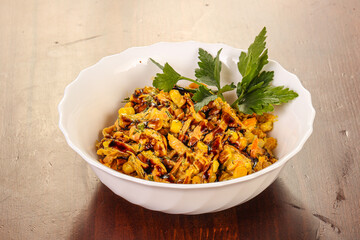 Salad with chicken, carrot and corn