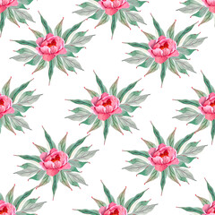 Peony Seamless Pattern floral pattern with peonies on light background, watercolor.
