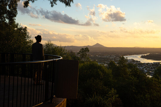 Silhouette of Man Looking the Sunset in a Laguna Lookout in Noosa, Queensland, Australia