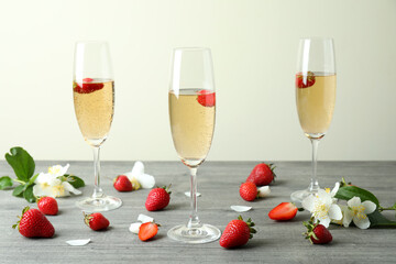 Concept of delicious drink with Rossini cocktails on gray textured table