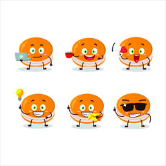 Orange dorayaki cartoon character with various types of business emoticons. Vector illustration