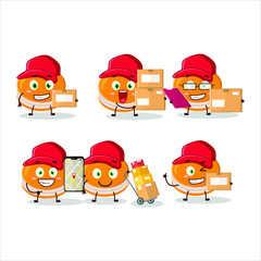 Cartoon character design of orange dorayaki working as a courier. Vector illustration