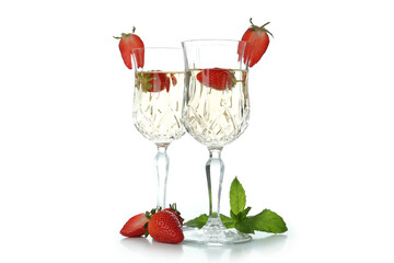 Glasses with Rossini cocktail isolated on white background