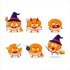 Halloween expression emoticons with cartoon character of orange dorayaki. Vector illustration