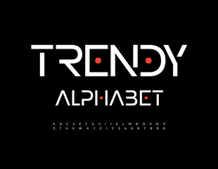 Vector Trendy Alphabet. Modern White Font. Cosmic style Letters and Numbers set