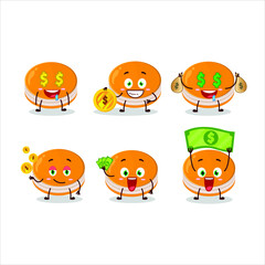 Orange dorayaki cartoon character with cute emoticon bring money. Vector illustration