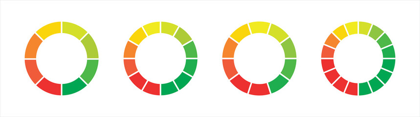 Loading icons set. Load. Load bar collection. loading risk,    low, medium, high icons on white background.